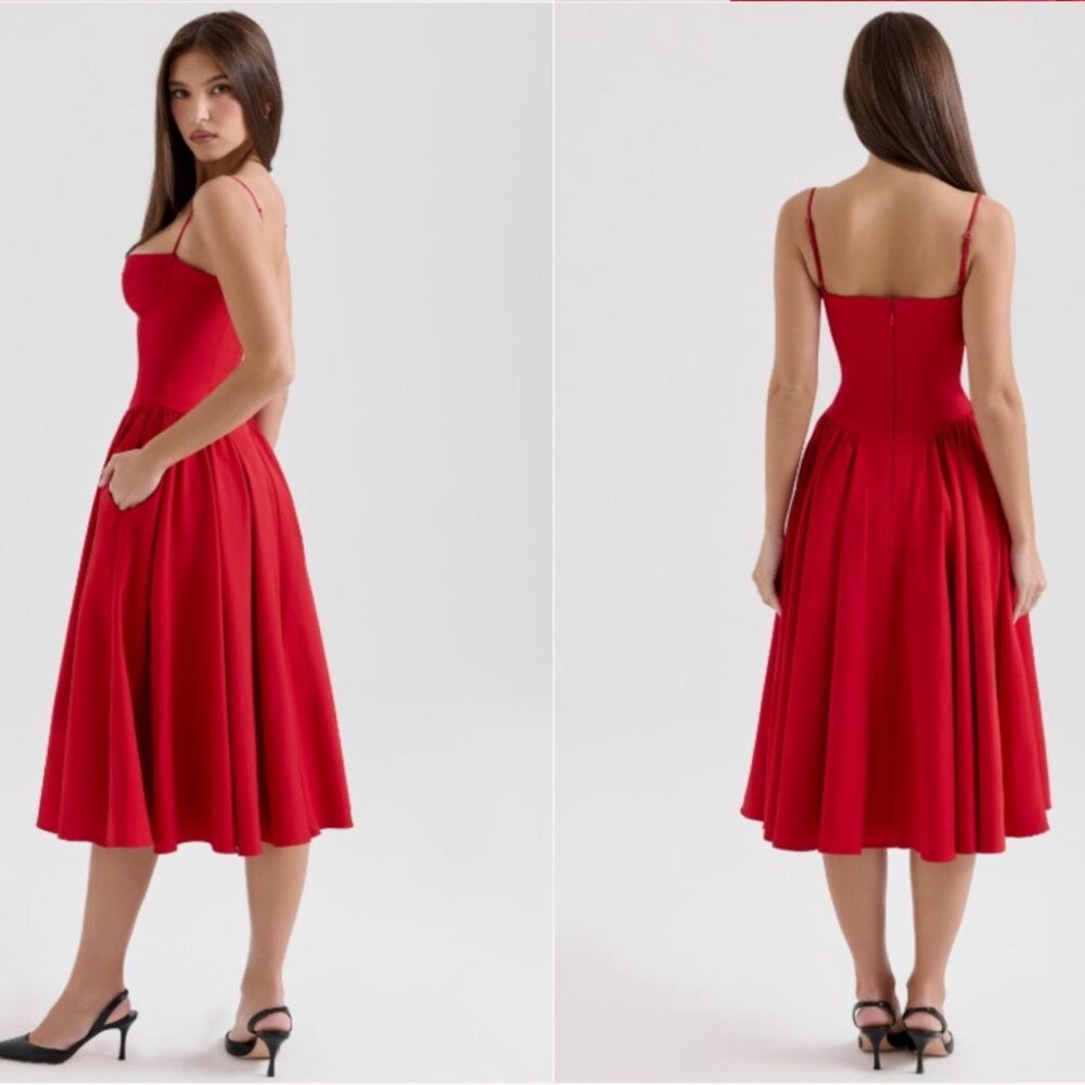 ❌SOLD❌House of CB Samaria Fit & Flare Midi Cocktail Dress Haute Red - Picture 3 of 11